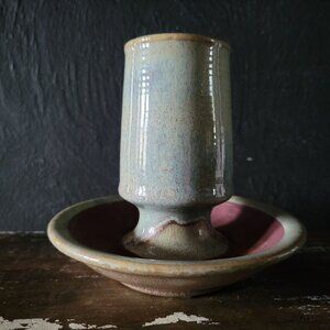 Stoneware Match Holder With Striker Plate, Green, Cottagecore, Fireplace Mantle